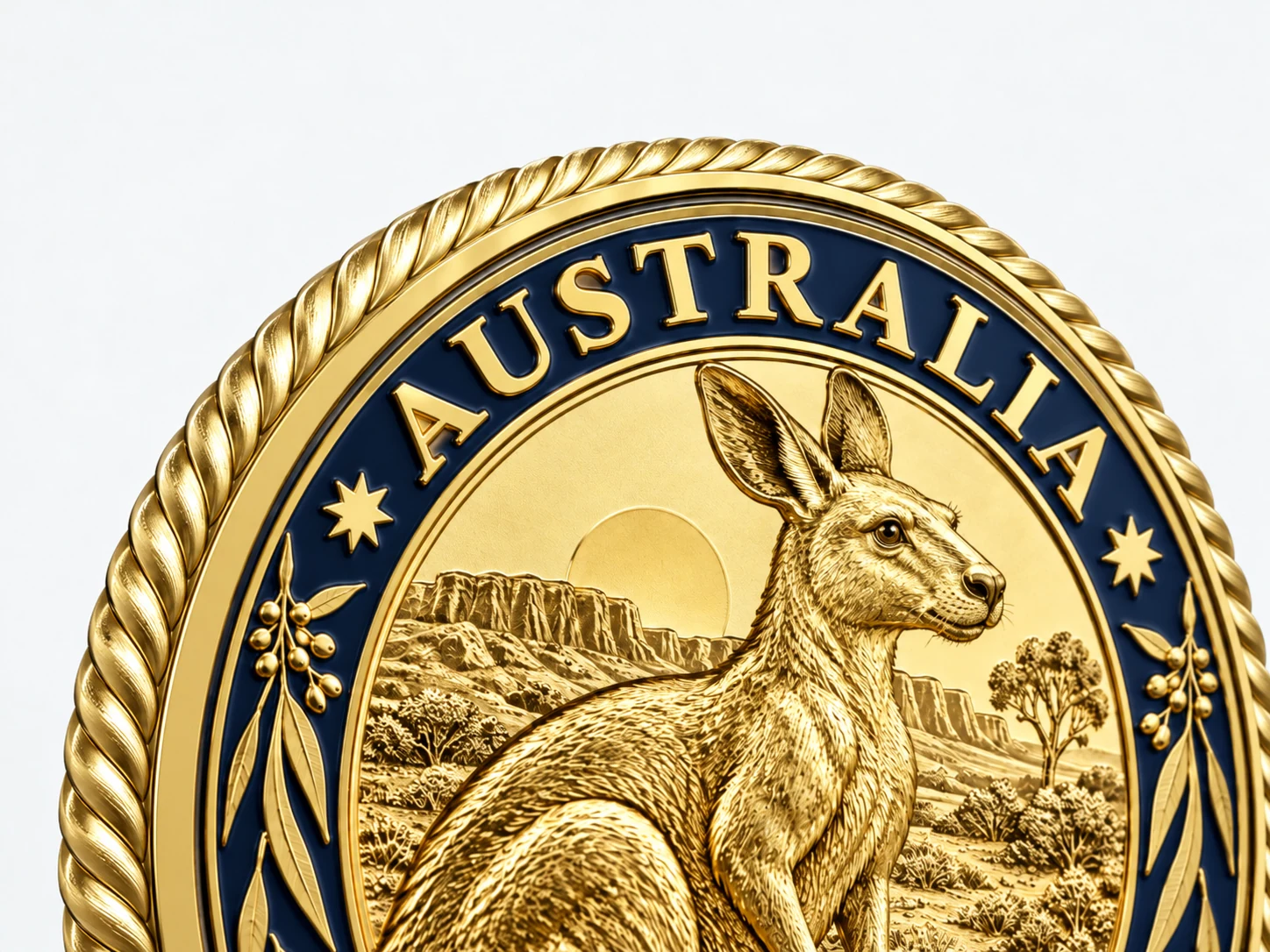 Gold-toned commemorative coin showing the Rope Edge design in close-up